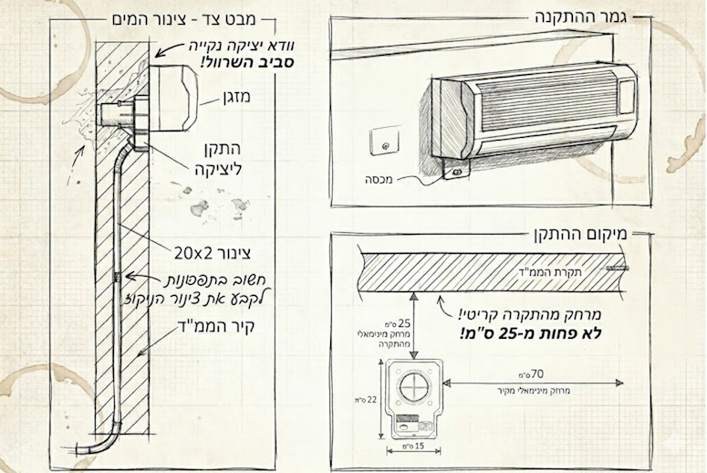 תרשים טכני – מיקום והתקנת התקן עידו ליציקה